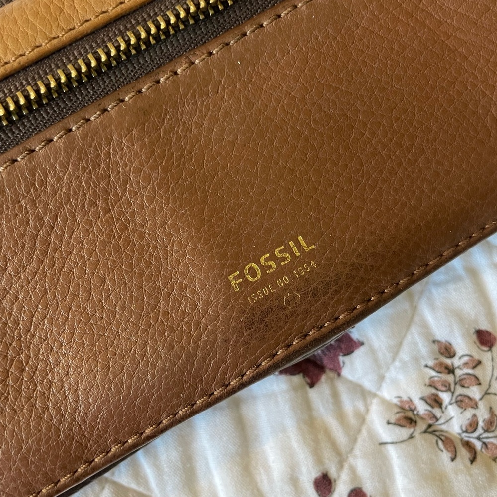 Fossil Leather Wallet with Gold Zippers